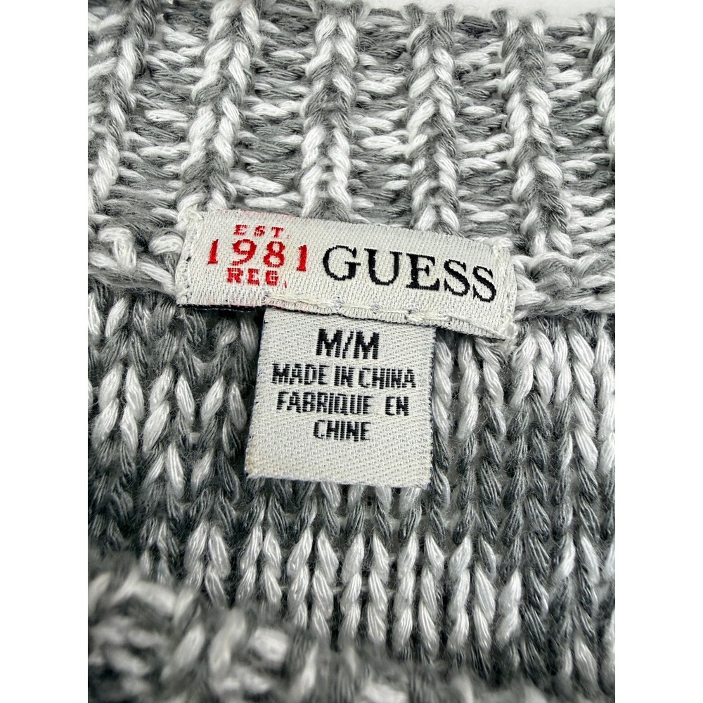 Guess Womens Gray White Marled Cable Knit Pointelle Scoop Neck Sweater Medium - Picture 4 of 8